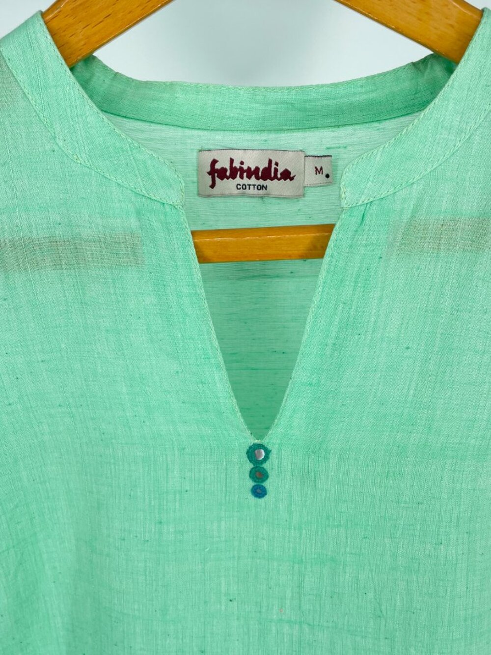 Fab India Blue Green Floral Block Print Cotton Kurta Tunic Medium - Picture 4 of 7